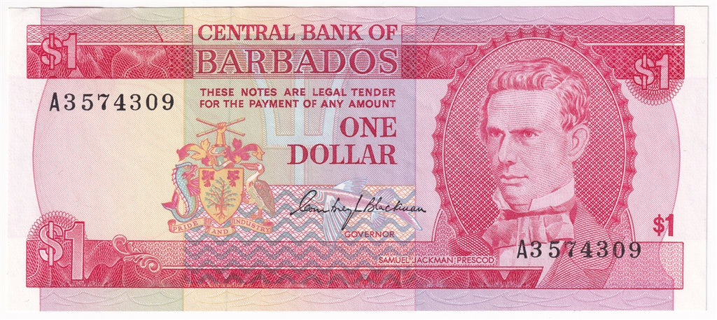 Barbados 1973 1 Dollar Note, Pick #29a, AU