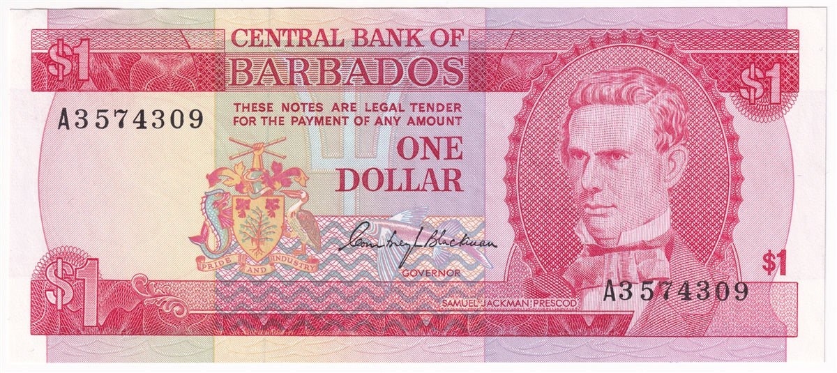 Barbados 1973 1 Dollar Note, Pick #29a, AU