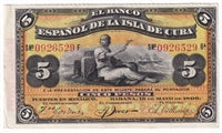 Cuba 1896 5 Pesos Note, Pick #48b, AU