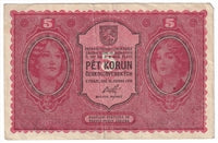 Czechoslovakia 1919 5 Korun Note, Pick #7a, EF
