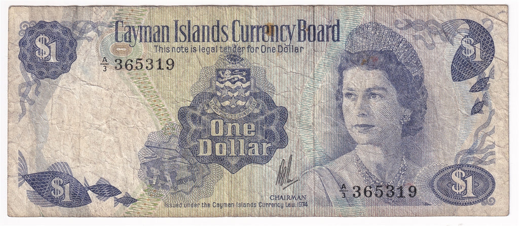 Cayman Islands 1985 1 Dollar Note, Pick #5b, F-VF