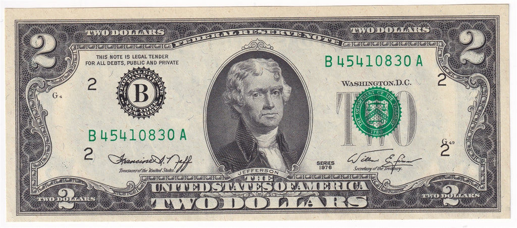 USA 1976 $2 Note, FR #1935B, Neff-Simon, New York, CUNC