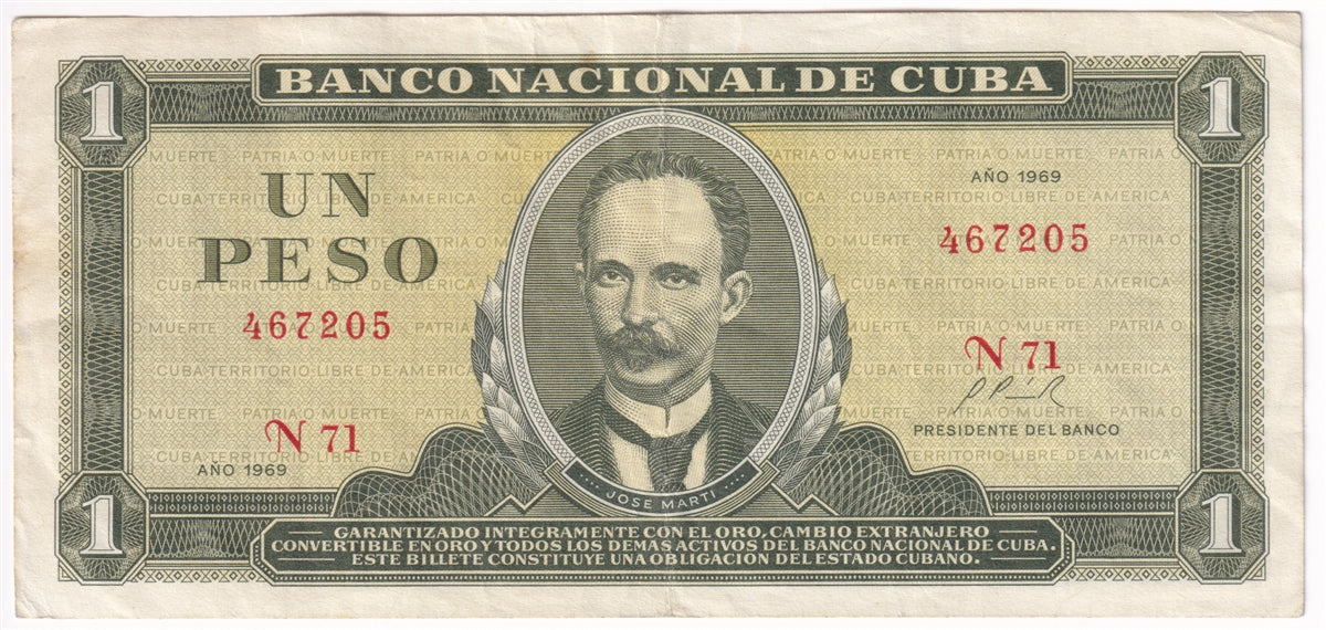 Cuba Note 1969 1 Peso, VF-EF