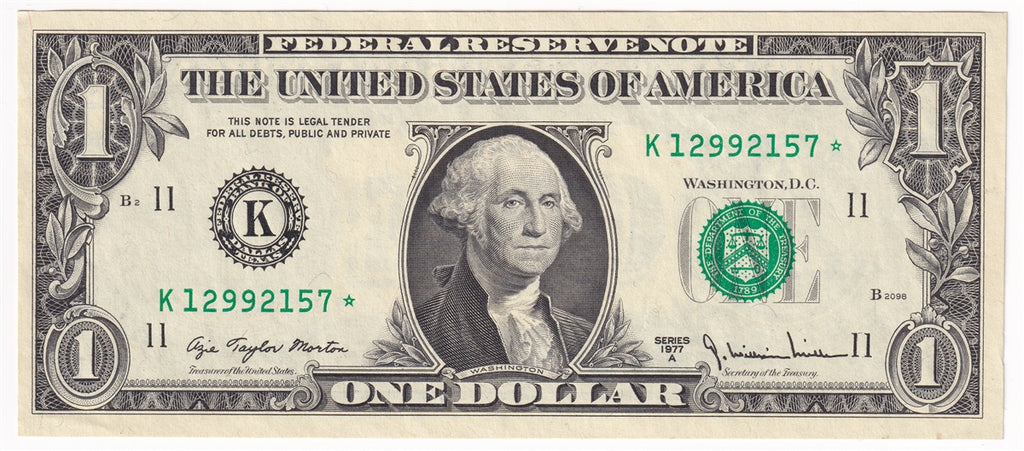 USA * 1977A $1 Note, FR #1910K, Dallas Star, AU