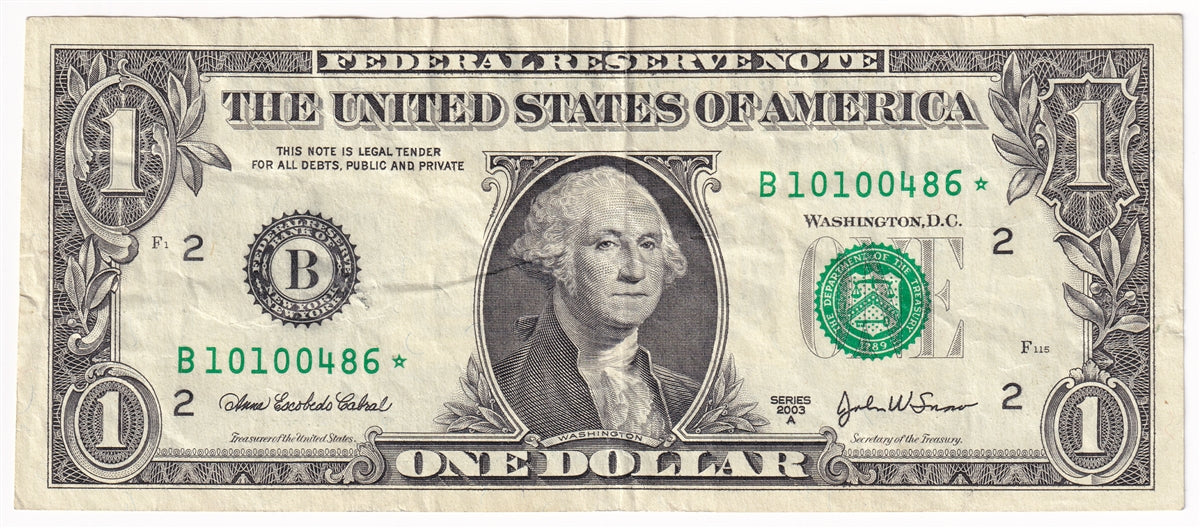 USA 2003A $1 Note, KL#4667*, New York Star, VF