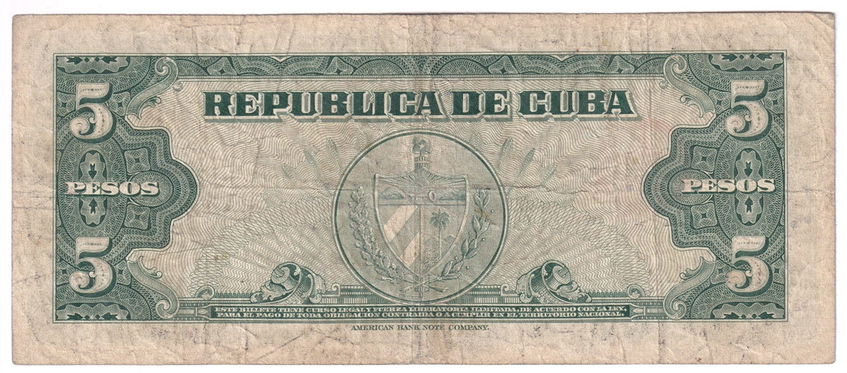 Cuba Note 1960 5 Pesos, VG-F
