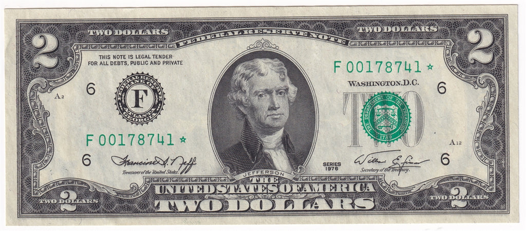 USA * 1976 $2 Note, FR #1935F, Atlanta Star, AU
