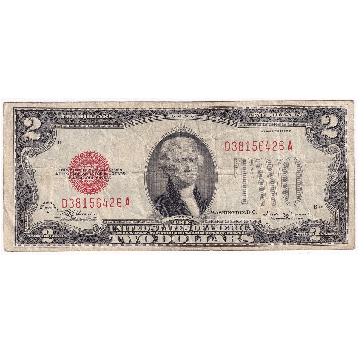 USA 1928E $2 Note, FR #1506, Julian-Vinson, Very Fine