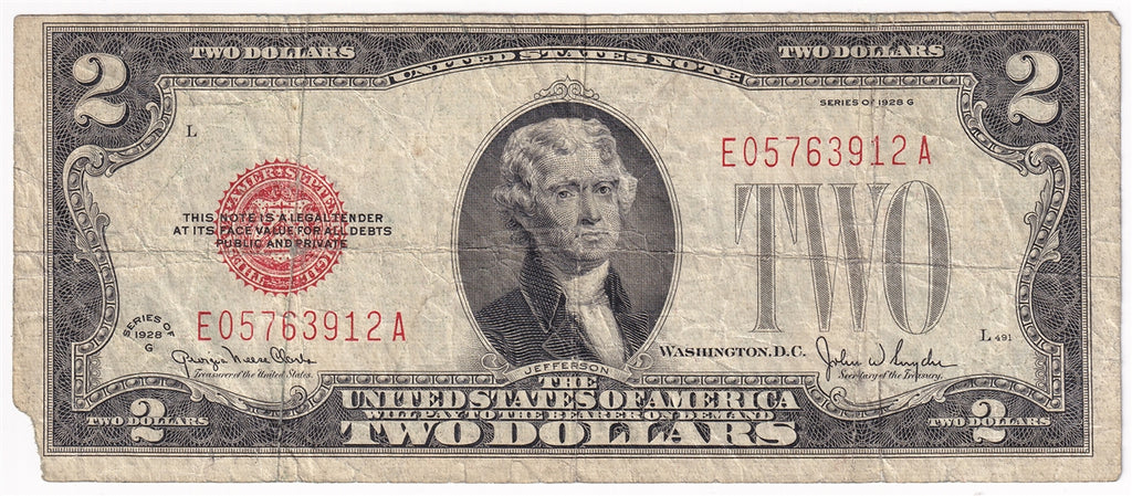 USA 1928G $2 Note, FR #1508, Clark-Snyder, Circ.
