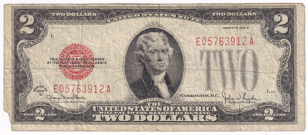 USA 1928G $2 Note, FR #1508, Clark-Snyder, Circ.