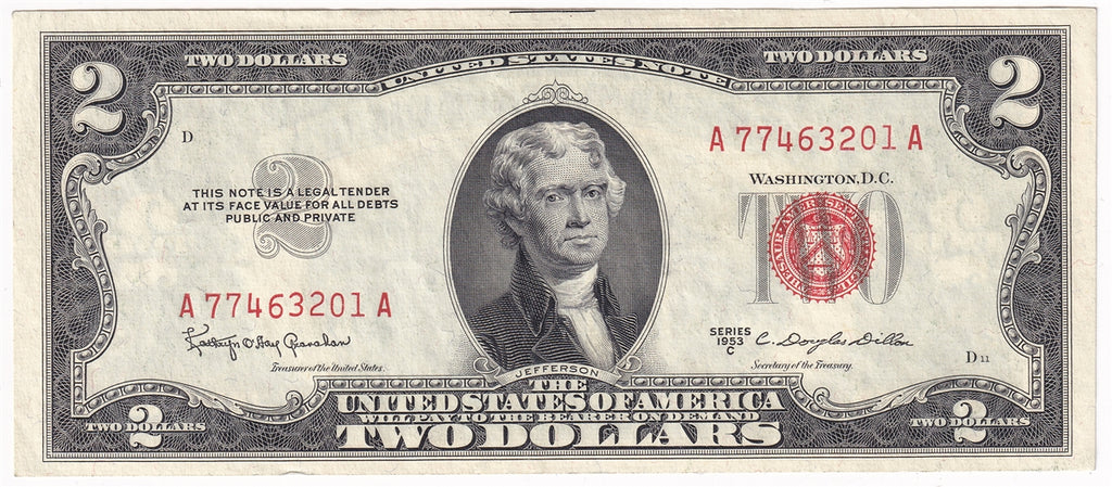 USA 1953C $2 Note, FR #1512, Granahan-Dillon, AU