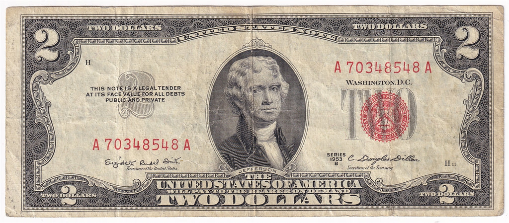 USA 1953B $2 Note, FR #1511, Smith-Dillon, VF