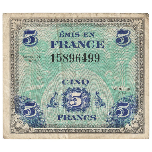 France 1944 5 Franc Note, Pick #115a, VF-EF