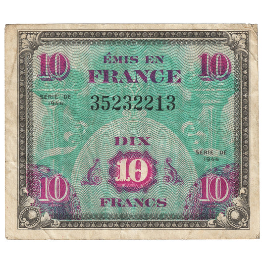 France 1944 10 Franc Note, Pick #116a, VF-EF