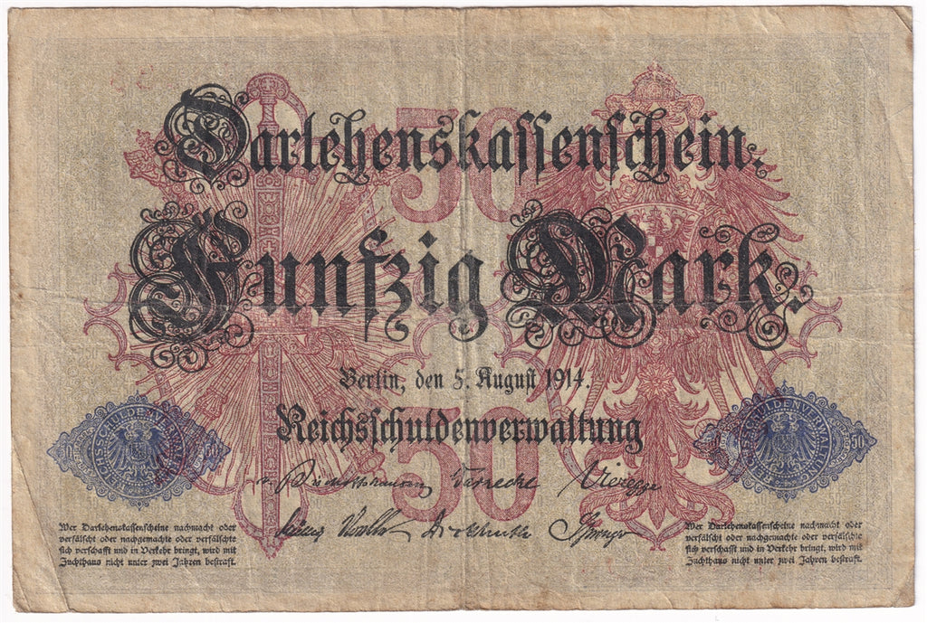 Germany 1914 50 Mark Note, Pick #49b F