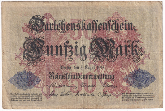 Germany 1914 50 Mark Note, Pick #49b F