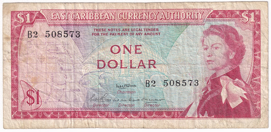 East Caribbean States 1965 1 Dollar Note, Pick #13a, Signature 2, F