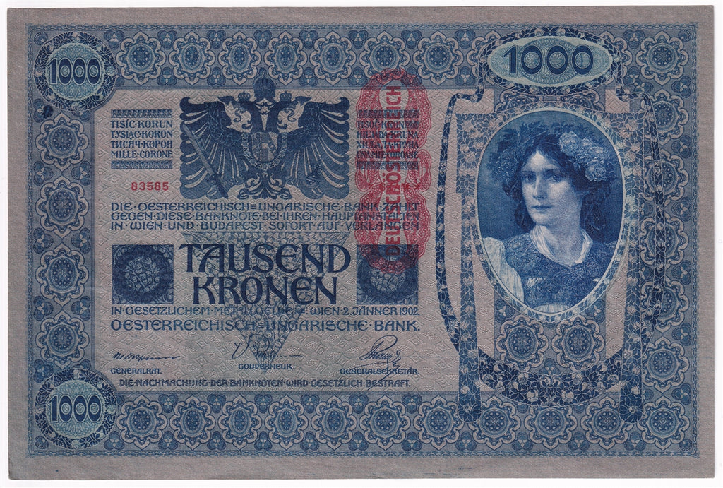 Austria 1919 1,000 Kronen Note, Pick #59, AU-UNC
