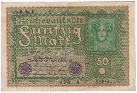 Germany 1919 50 Mark Note, Pick #66, VF