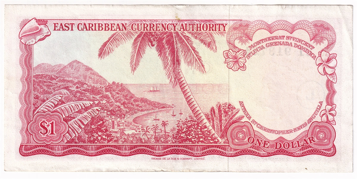 East Caribbean States 1965 1 Dollar Note, Pick #131 Signature 1, L Overprint, EF-AU