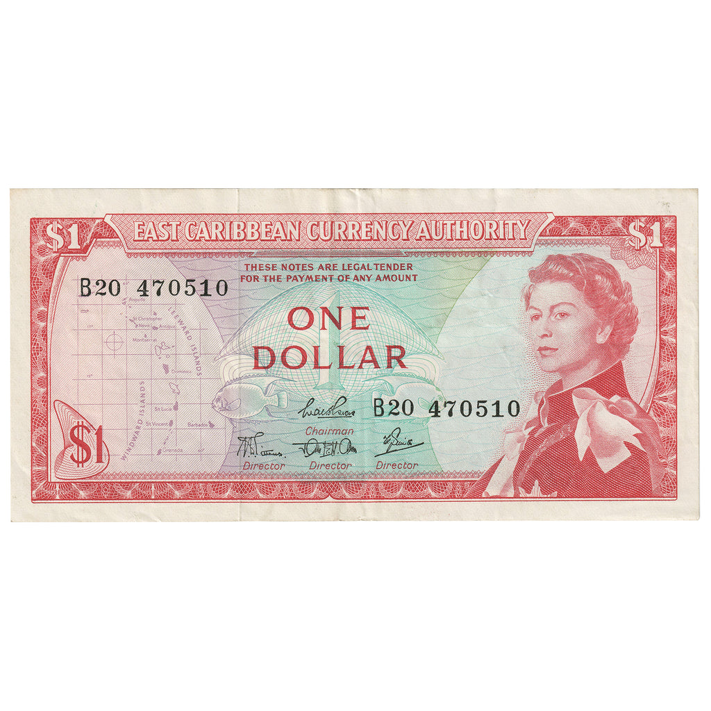 East Caribbean States 1965 1 Dollar Note, Pick #13c, Signature 4, EF