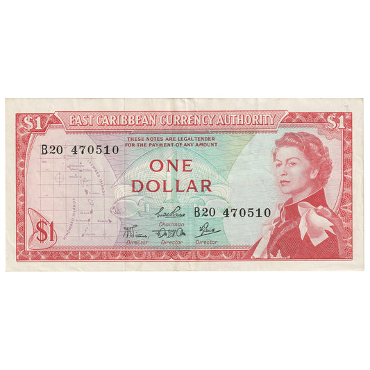 East Caribbean States 1965 1 Dollar Note, Pick #13c, Signature 4, EF