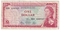 East Caribbean States 1965 1 Dollar Note, Pick #13d, Signature 5, F-VF