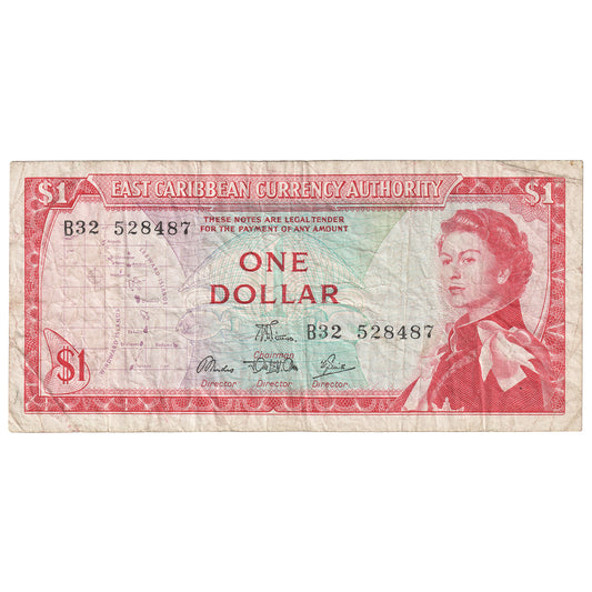 East Caribbean States 1965 1 Dollar Note, Pick #13d, Signature 5, VF