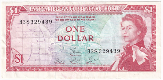 East Caribbean States 1965 1 Dollar Note, Pick #13d, Signature 6, VF-EF