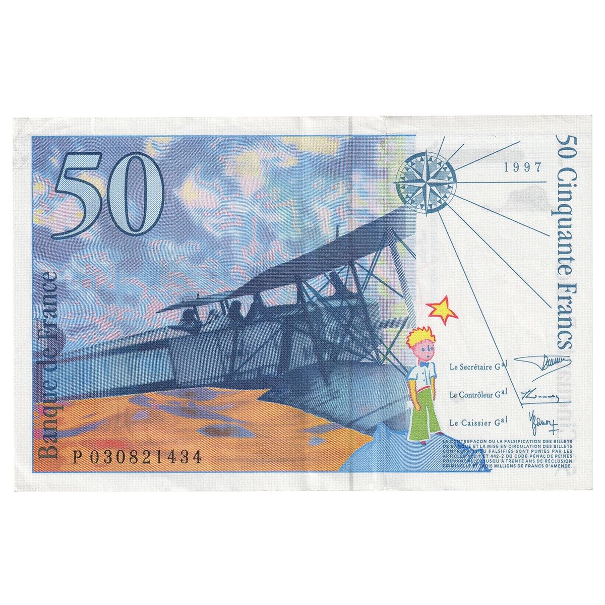 France 1997 50 Franc Note, Pick #157Ab, VF-EF