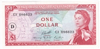 East Caribbean States 1965 1 Dollar Note, Pick #13i D Overprint, AU