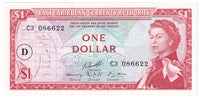 East Caribbean States 1965 1 Dollar Note, Pick #13i, D Overprint, UNC
