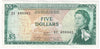 East Caribbean States 1965 5 Dollar Note, Pick #14b, Signature 2, VF-EF