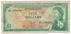 East Caribbean States 1965 5 Dollar Note, Pick #14h, Signature 10, Circ