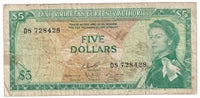 East Caribbean States 1965 5 Dollar Note, Pick #14h, Signature 10, Circ