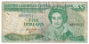 East Caribbean States 1986-88 5 Dollar Note, Pick #18l Suffix L, F