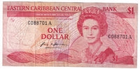 East Caribbean States 1988-89 1 Dollar Note, Pick #21a Suffix A, VF