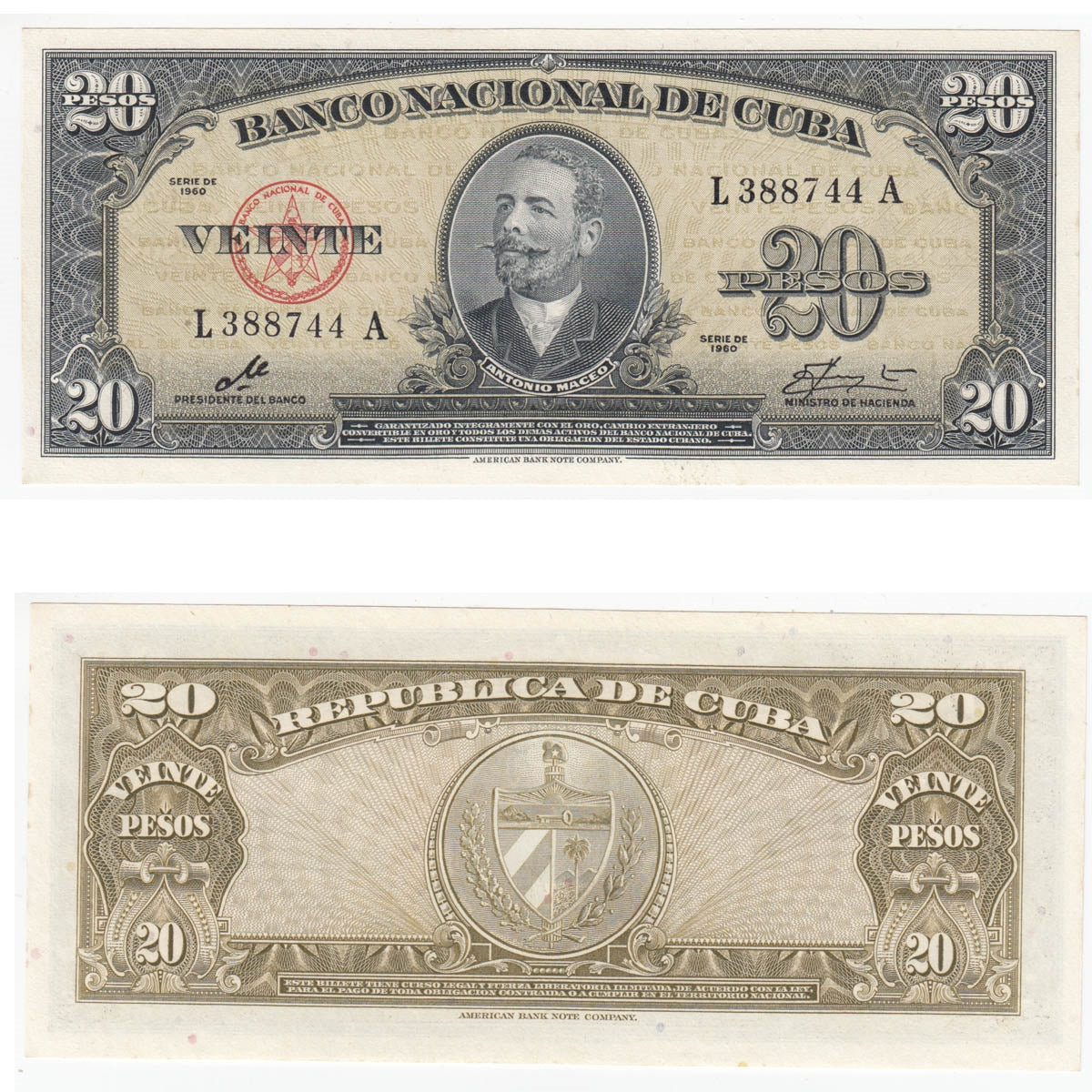 Cuba 1960 20 Pesos, Pic #80c, UNC