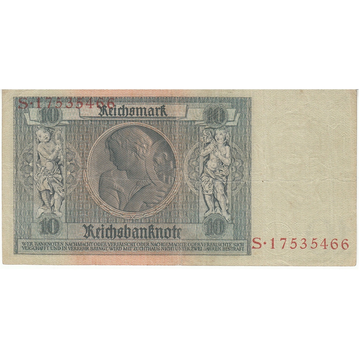 Germany 1929 10 Reichsmark Note, Pick #180a, F-VF