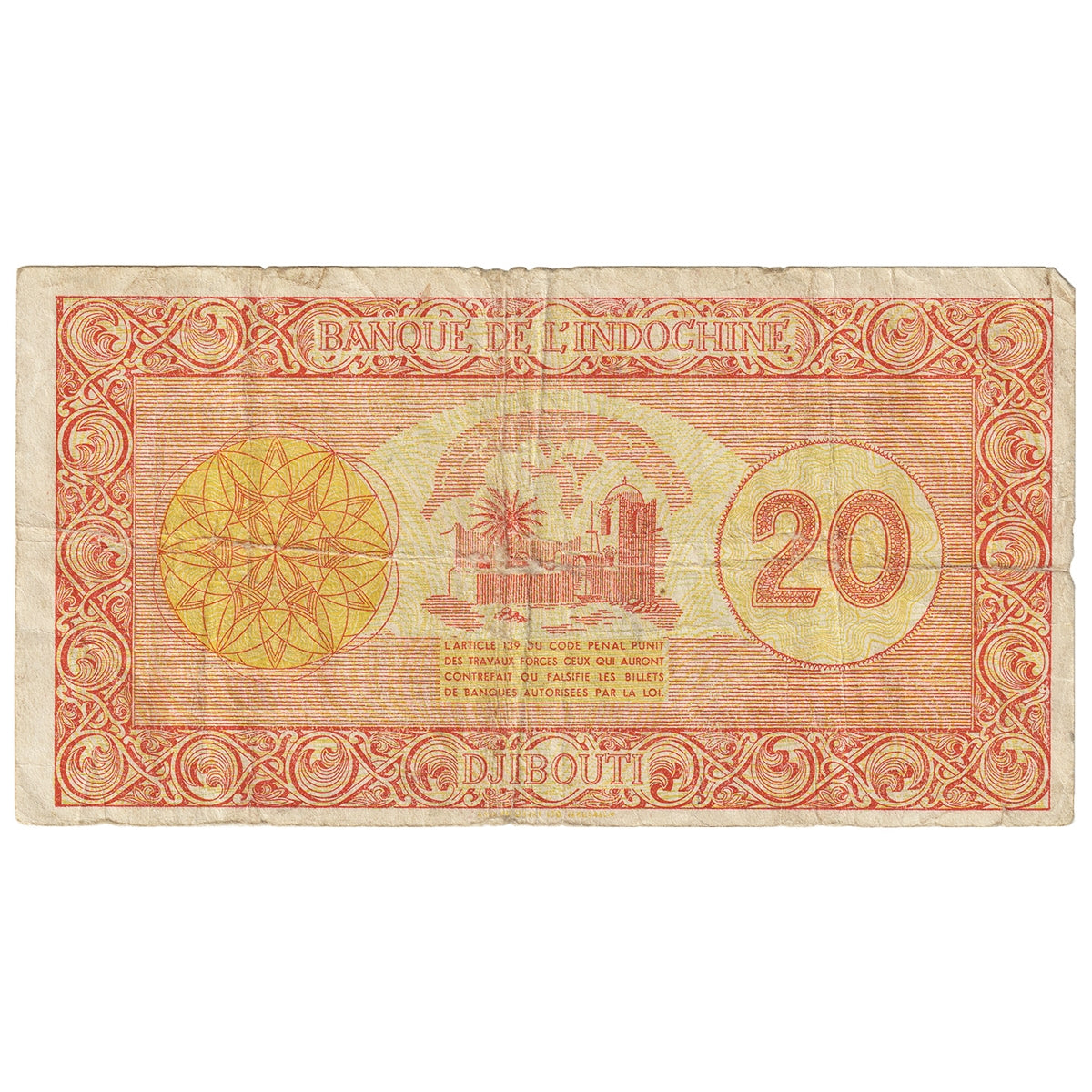 French Somaliland 1945 20 Franc Note, Pick #15, F