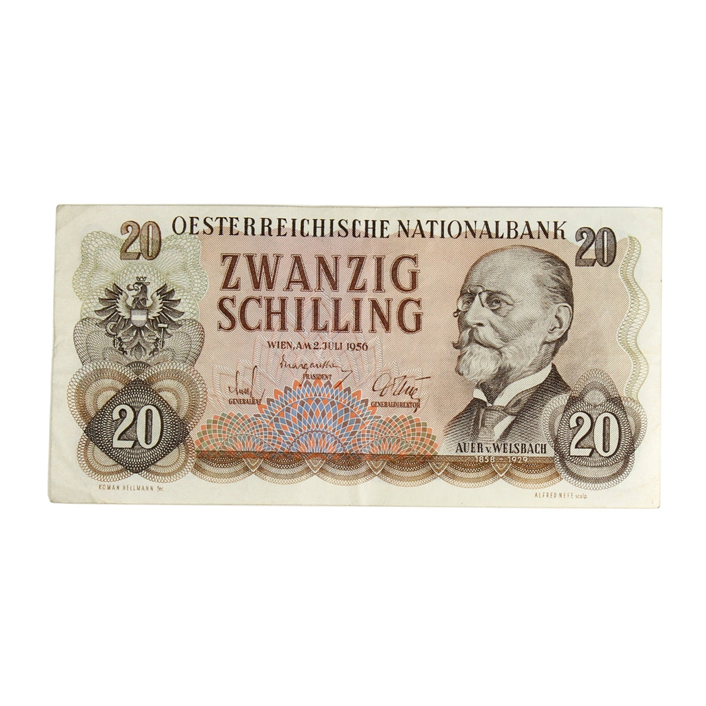Austria 1956 20 Schilling Note, Pick #136, VF