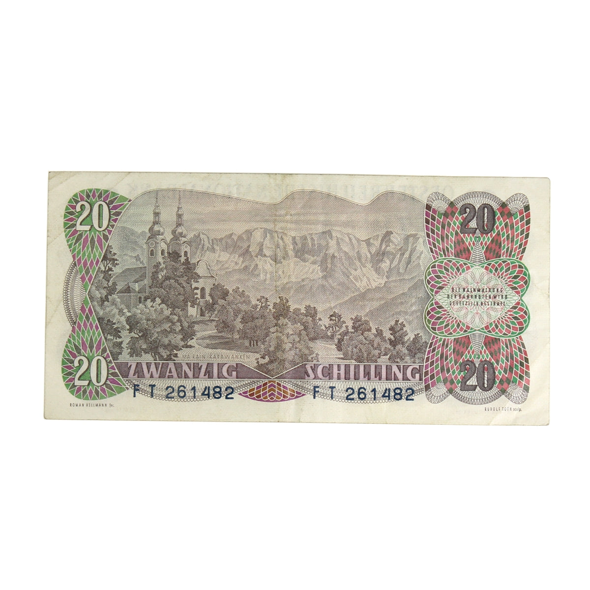 Austria 1956 20 Schilling Note, Pick #136, VF
