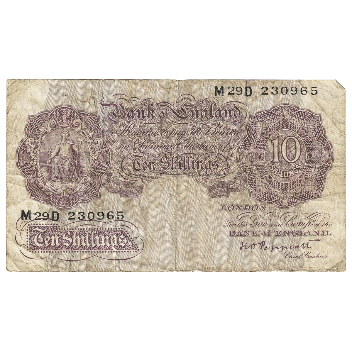 Great Britain 10 Shilling Note, Pick #368, VG