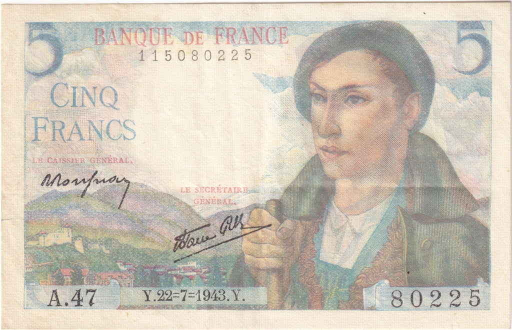 France Note 1943 5 Francs, EF
