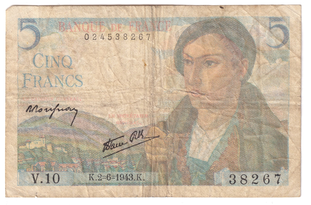 France Note 1943 5 Francs, F