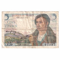 France 1943 5 Francs Note, Pick #98a, VF