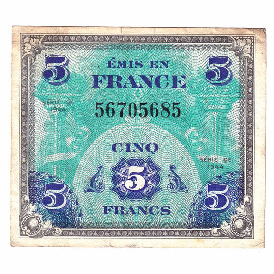 France 1944 5 Francs Note, Pick #115a, EF