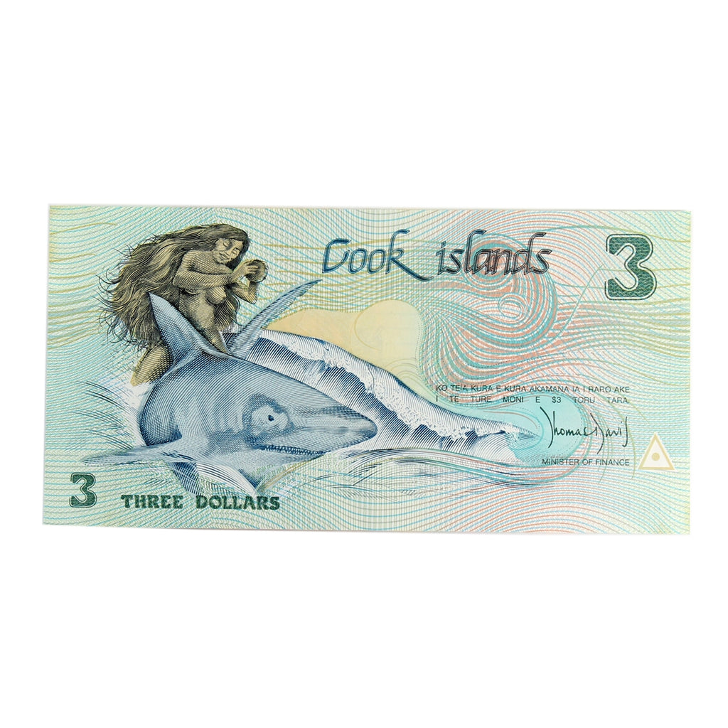 Cook Islands 1987 3 Dollar Note, Pick #3a, UNC