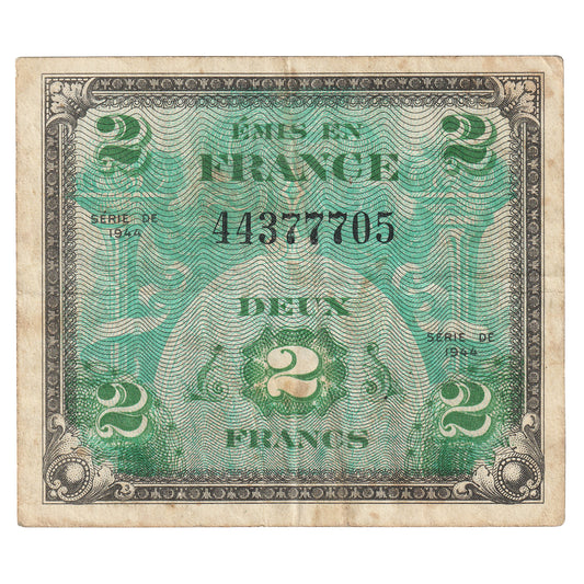 France 1944 2 Francs Note, Pick #114a, VF