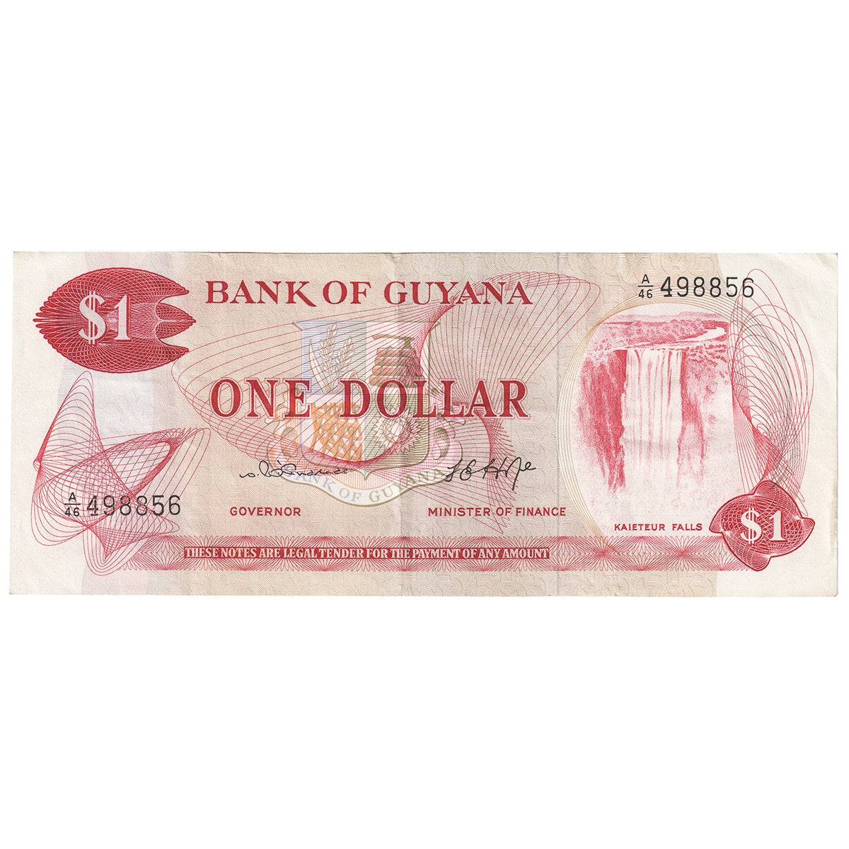 Guyana 1966-1992 1 Dollar Note, Pick #21b, VF-EF